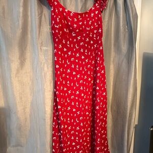 Hollister Red Maxi Floral Dress Xl open back NWOT